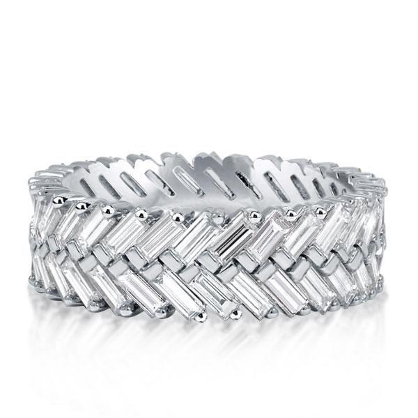 Baguette Cut Eternity Band - Double Row White Sapphire Wedding Ring - Sterling Silver
