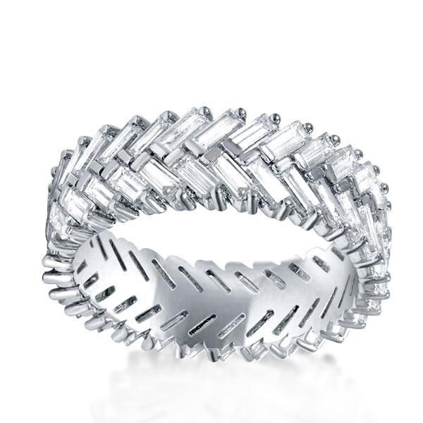 Baguette Cut Eternity Band - Double Row White Sapphire Wedding Ring - Sterling Silver