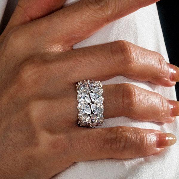 Pear Cut Multi Row Halo Wedding Band in 925 Sterling Silver