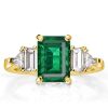 Emerald Cut Green Center Stone Engagement Ring, 18K Gold Plated Sterling Silver