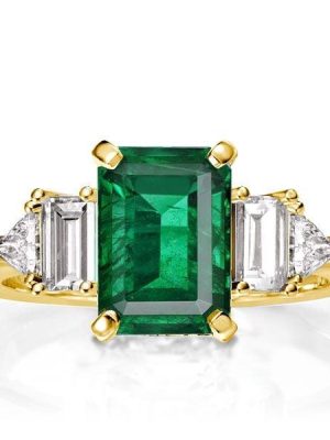 Emerald Cut Green Center Stone Engagement Ring, 18K Gold Plated Sterling Silver