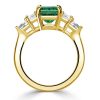 Emerald Cut Green Center Stone Engagement Ring, 18K Gold Plated Sterling Silver