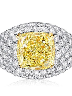 Yellow Topaz Cushion Cut Micro Pave Cocktail Ring in Sterling Silver