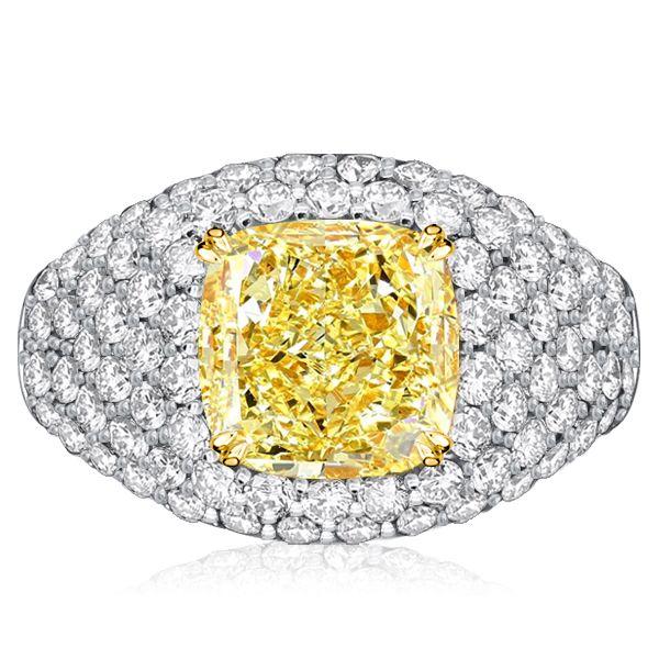 Yellow Topaz Cushion Cut Micro Pave Cocktail Ring in Sterling Silver