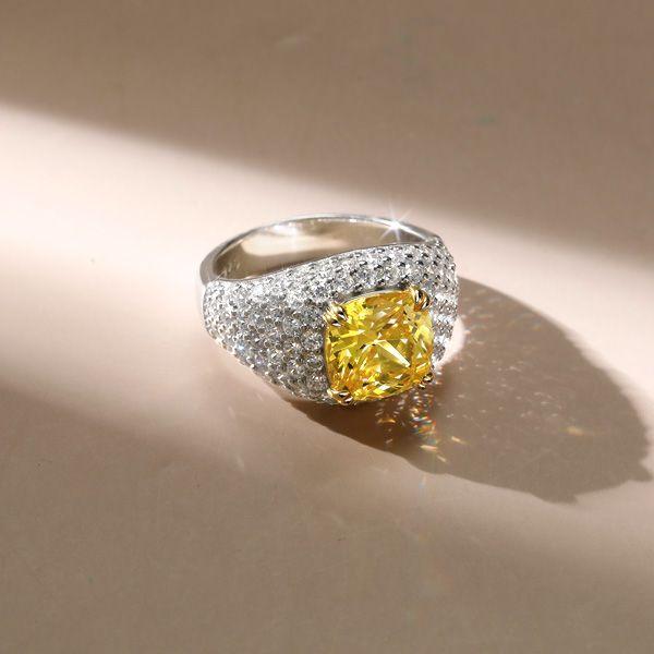 Yellow Topaz Cushion Cut Micro Pave Cocktail Ring in Sterling Silver