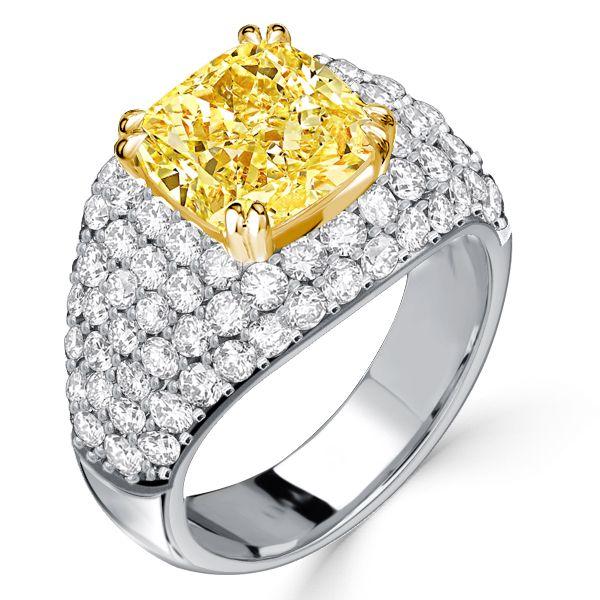 Yellow Topaz Cushion Cut Micro Pave Cocktail Ring in Sterling Silver