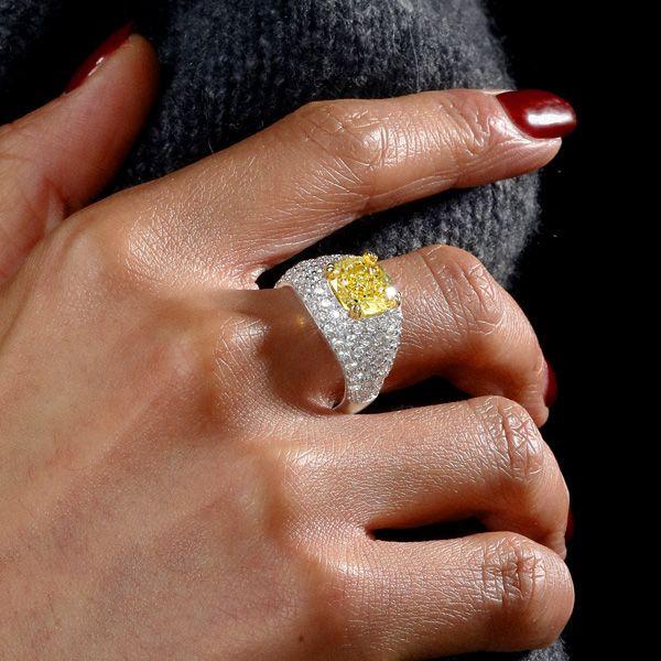 Yellow Topaz Cushion Cut Micro Pave Cocktail Ring in Sterling Silver
