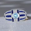 Art Deco Aquamarine Cocktail Ring in Rhodium-Plated Sterling Silver