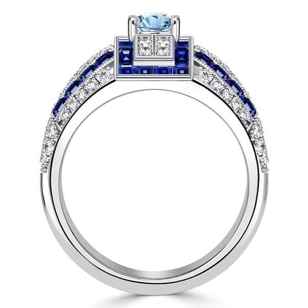 Art Deco Aquamarine Cocktail Ring in Rhodium-Plated Sterling Silver