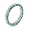 Emerald Green Round Cut Eternity Band in Sterling Silver