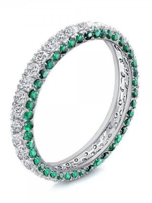 Emerald Green Round Cut Eternity Band in Sterling Silver