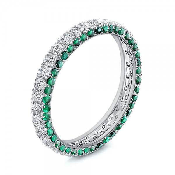 Emerald Green Round Cut Eternity Band in Sterling Silver
