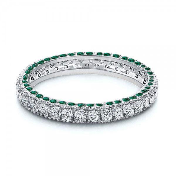Emerald Green Round Cut Eternity Band in Sterling Silver