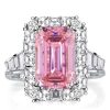 Emerald Cut Pink Simulated Emerald Engagement Ring Halo Sterling Silver