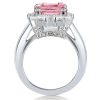 Emerald Cut Pink Simulated Emerald Engagement Ring Halo Sterling Silver