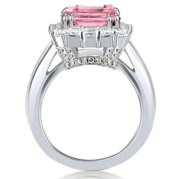 Emerald Cut Pink Simulated Emerald Engagement Ring Halo Sterling Silver