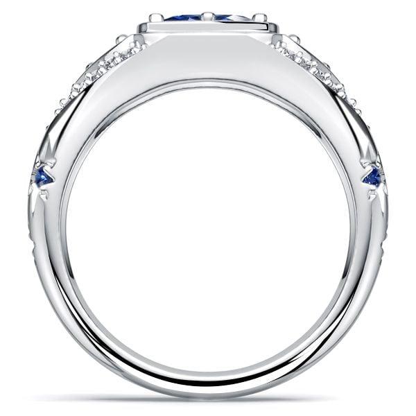 Oval Cut Blue Sapphire Halo Engagement Ring in Rhodium Plated Sterling Silver