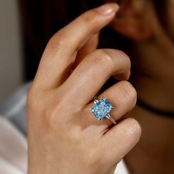 Three Stone Radiant Cut Blue Topaz Engagement Ring in Sterling Silver