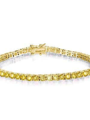 Golden Yellow Sapphire Tennis Necklace - Sterling Silver, Round Cut