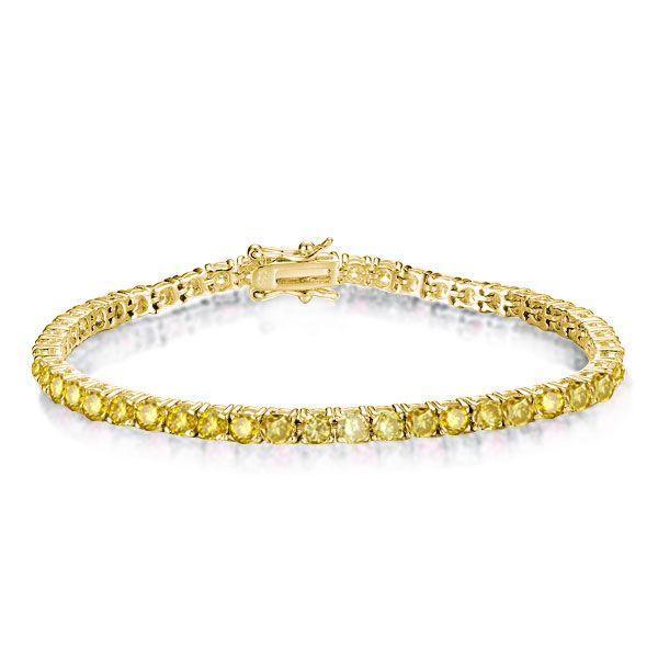 Golden Yellow Sapphire Tennis Necklace - Sterling Silver, Round Cut