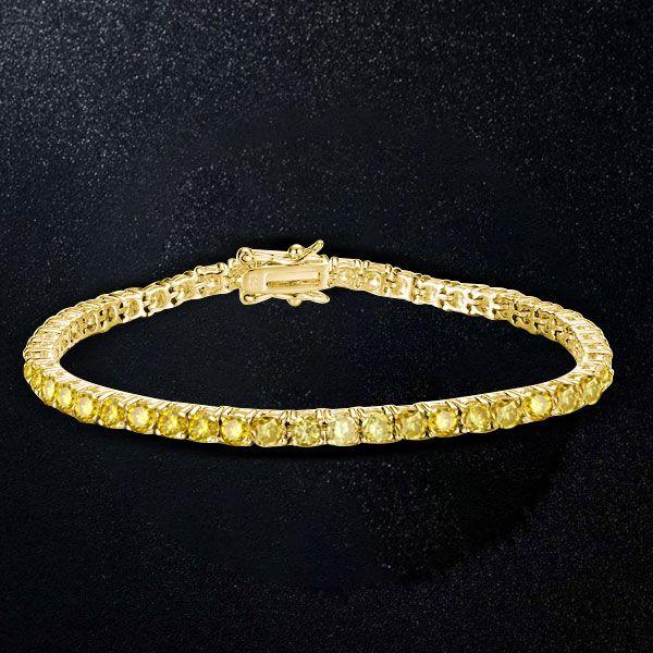 Golden Yellow Sapphire Tennis Necklace - Sterling Silver, Round Cut