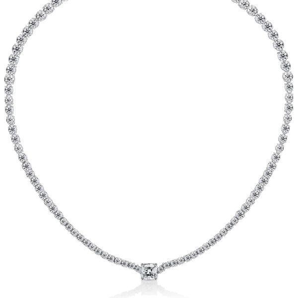 Cushion Cut Cubic Zirconia Eternity Necklace in Sterling Silver