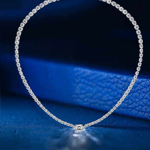 Cushion Cut Cubic Zirconia Eternity Necklace in Sterling Silver