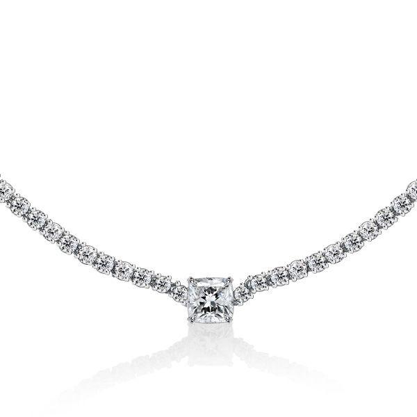 Cushion Cut Cubic Zirconia Eternity Necklace in Sterling Silver