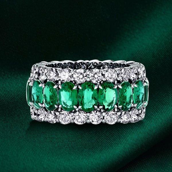 Eternity Green Wedding Band, 12mm Wide, 925 Sterling Silver