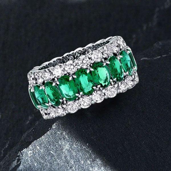 Eternity Green Wedding Band, 12mm Wide, 925 Sterling Silver
