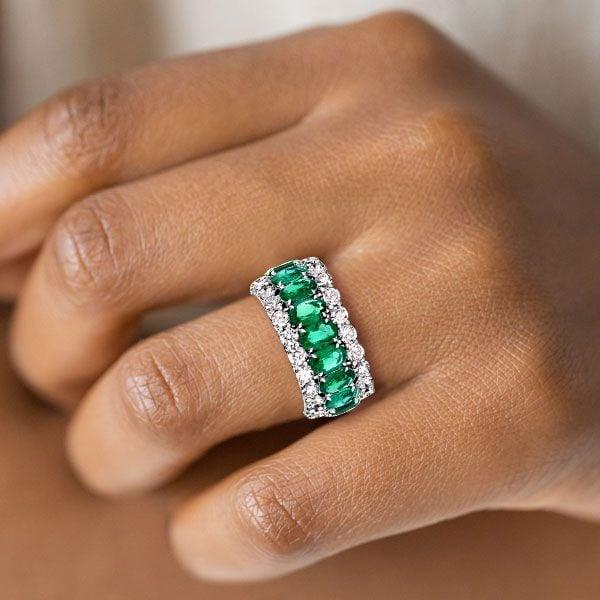 Eternity Green Wedding Band, 12mm Wide, 925 Sterling Silver
