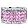 Pink Princess Cut Invisible Setting Sterling Silver Half Eternity Wedding Band Ring