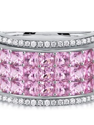 Pink Princess Cut Invisible Setting Sterling Silver Half Eternity Wedding Band Ring