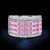 Pink Princess Cut Invisible Setting Sterling Silver Half Eternity Wedding Band Ring