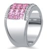 Pink Princess Cut Invisible Setting Sterling Silver Half Eternity Wedding Band Ring