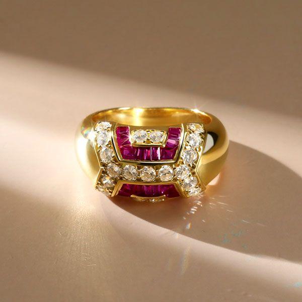 Vintage-Inspired Ruby Dome Ring - 18K Gold Plated Sterling Silver