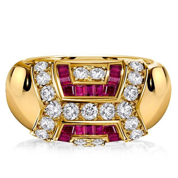 Vintage-Inspired Ruby Dome Ring - 18K Gold Plated Sterling Silver