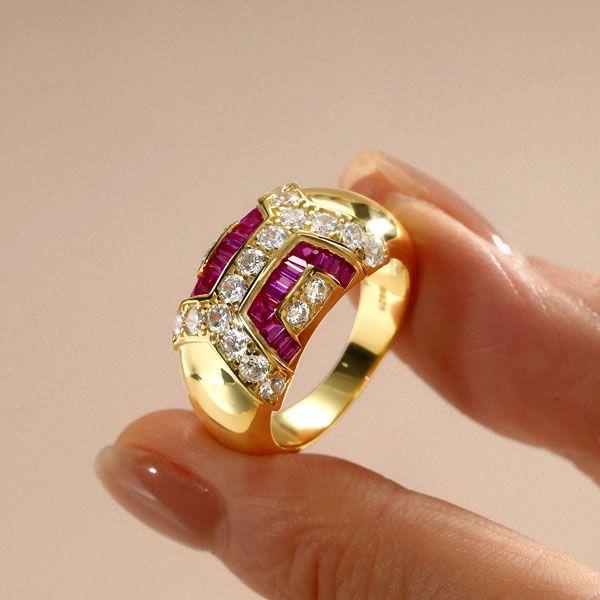 Vintage-Inspired Ruby Dome Ring - 18K Gold Plated Sterling Silver