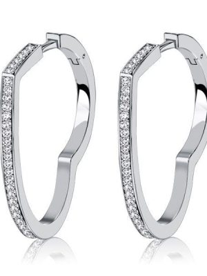 Heart White Sapphire Hoop Earrings - Sterling Silver (925)