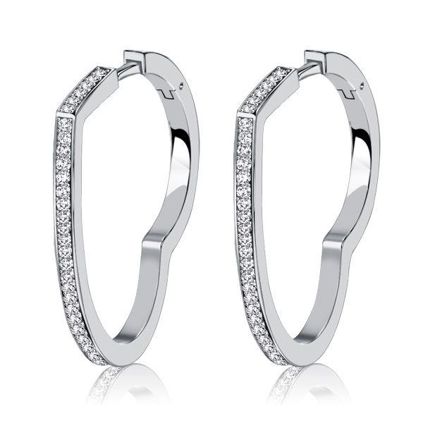 Heart White Sapphire Hoop Earrings - Sterling Silver (925)