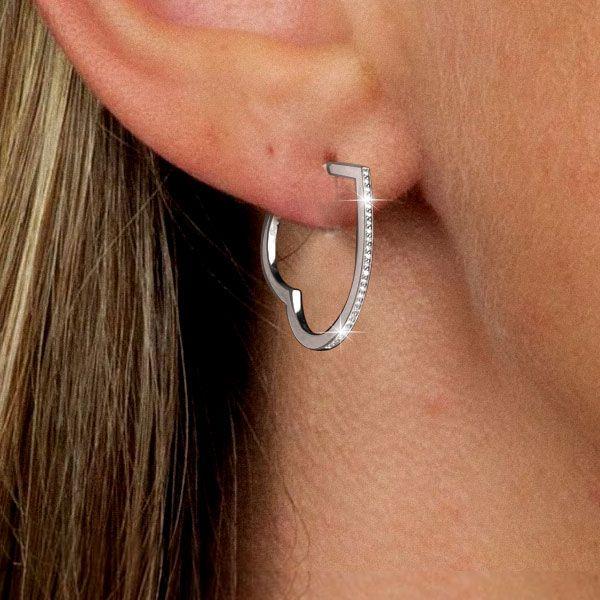 Heart White Sapphire Hoop Earrings - Sterling Silver (925)