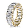 18K Gold Plated Eternity Wedding Band with Created White Sapphire and Emerald Cut Stones