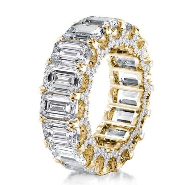 18K Gold Plated Eternity Wedding Band with Created White Sapphire and Emerald Cut Stones