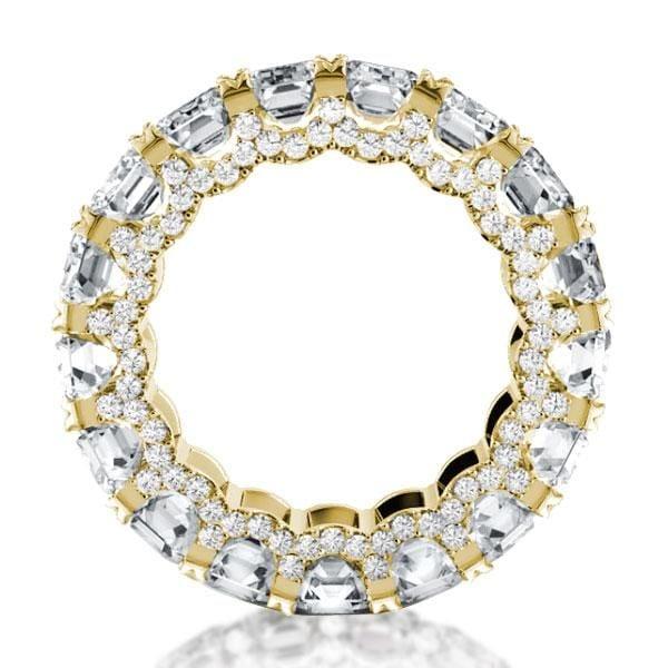 18K Gold Plated Eternity Wedding Band with Created White Sapphire and Emerald Cut Stones