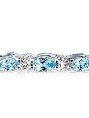 Pear Shaped Aquamarine Eternity Band in Sterling Silver with Rhodium Plating