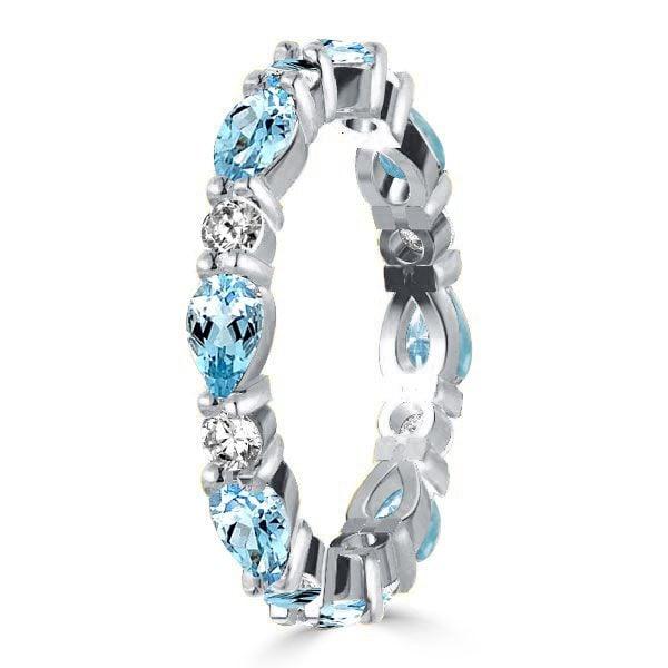 Pear Shaped Aquamarine Eternity Band in Sterling Silver with Rhodium Plating