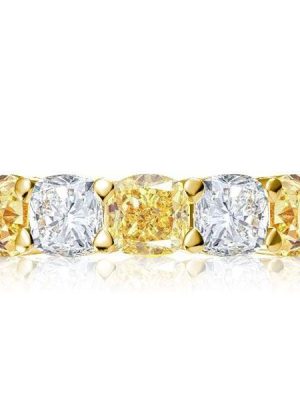 Golden Yellow Cushion Cut Simulated Diamond Ring Set with Wedding Band in 18K Gold Plated Sterling Silver