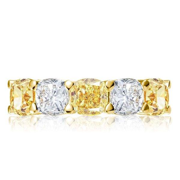 Golden Yellow Cushion Cut Simulated Diamond Ring Set with Wedding Band in 18K Gold Plated Sterling Silver