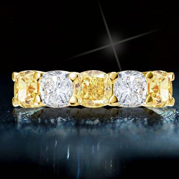 Golden Yellow Cushion Cut Simulated Diamond Ring Set with Wedding Band in 18K Gold Plated Sterling Silver