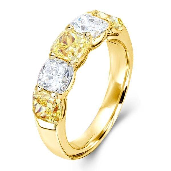 Golden Yellow Cushion Cut Simulated Diamond Ring Set with Wedding Band in 18K Gold Plated Sterling Silver
